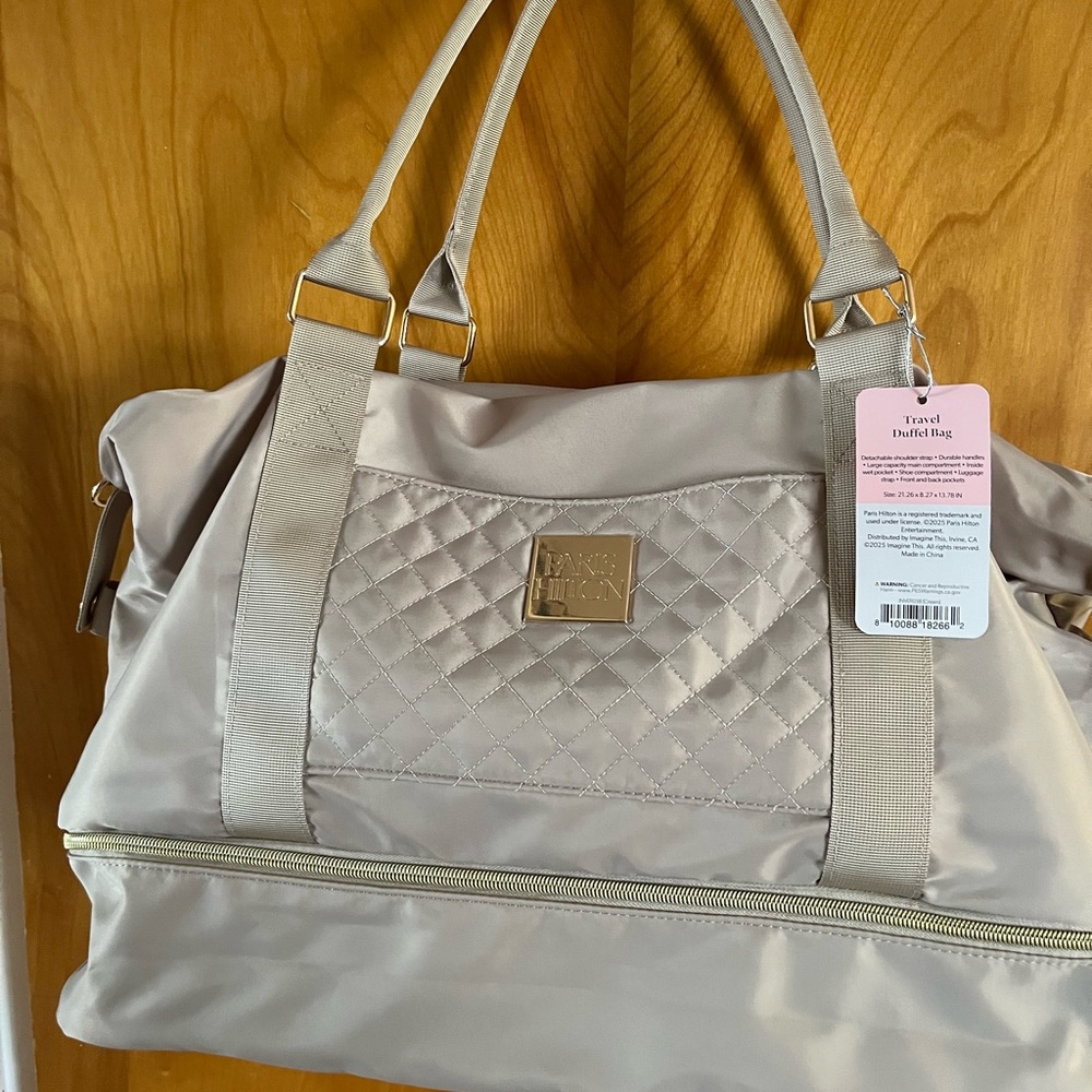 Paris Hilton Quilted Travel Duffel Bag - Light Beige